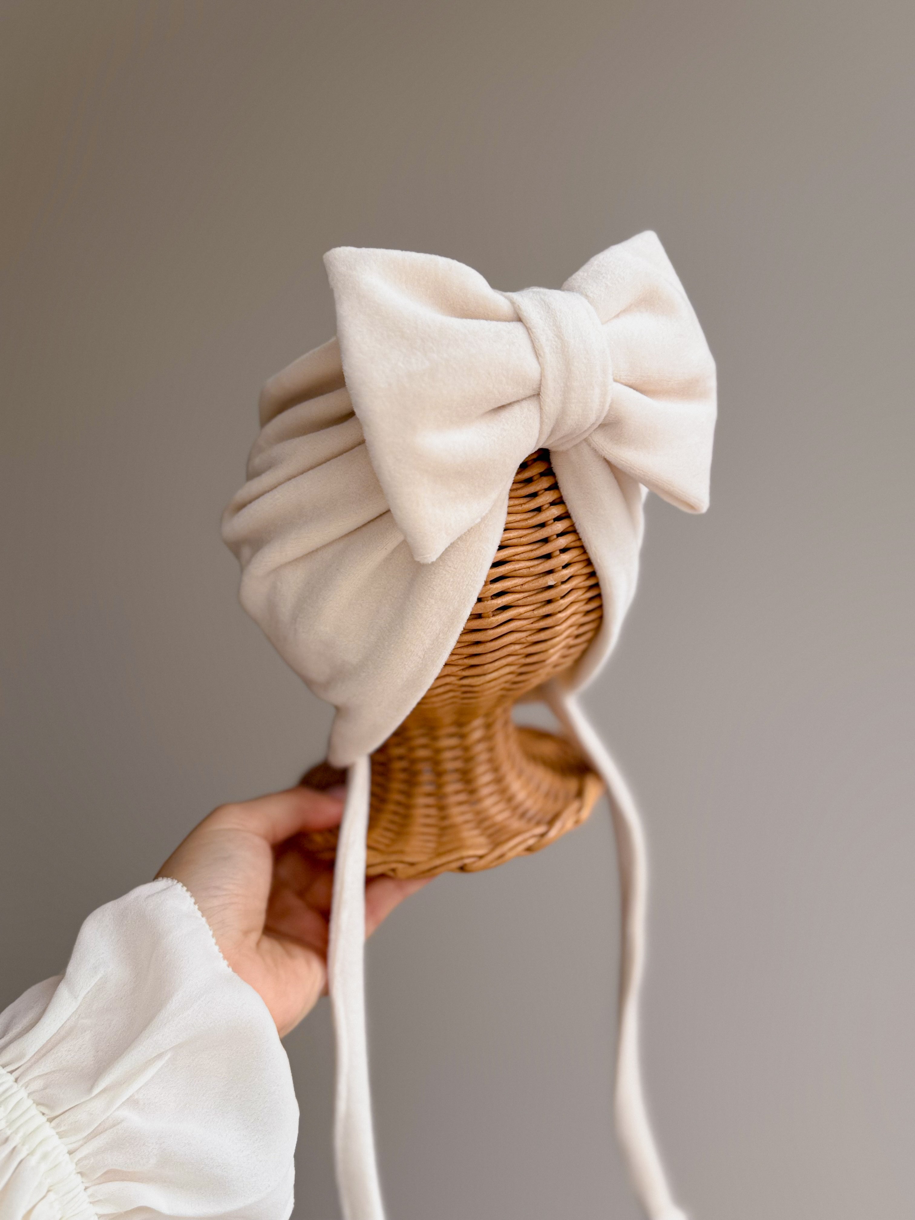 Turban Bej Nude cu Fundă Maxi